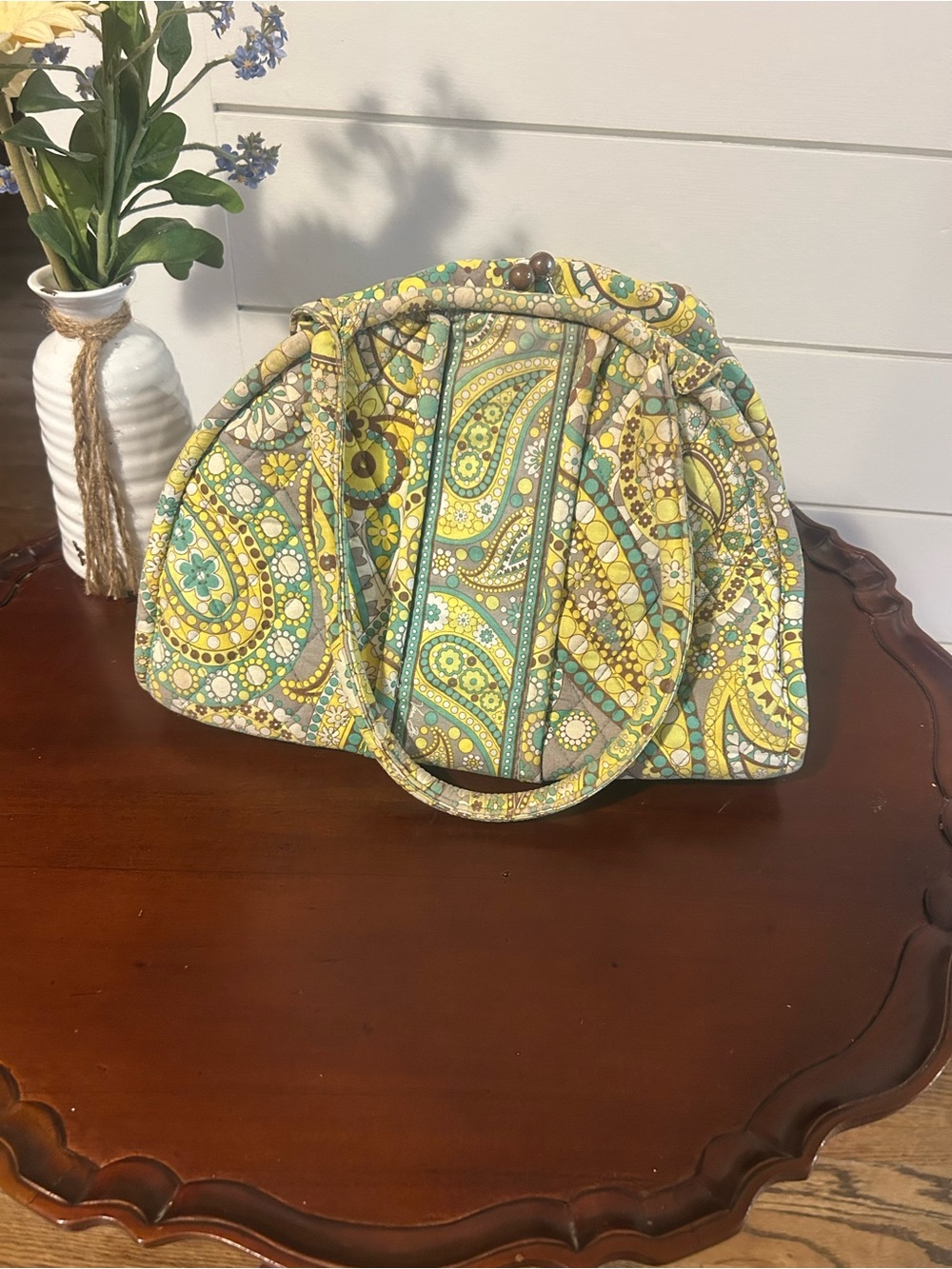 Vera Bradley Quilted Paisley Satchel in Yellow, Green and Aqua